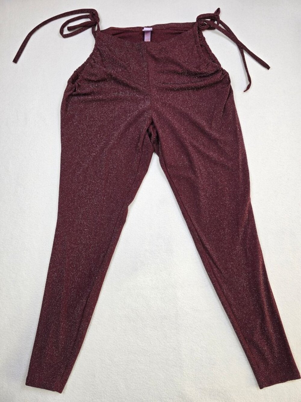 Savage X Fenty Burgundy Shimmer Tie-Waist High-Waisted Pants 1X Sparkle